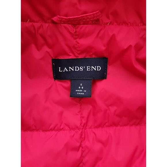Lands' End Down Puffer Vest S 6/8 Red Insulated Snap Front Winter Holiday Layer - Picture 5 of 8